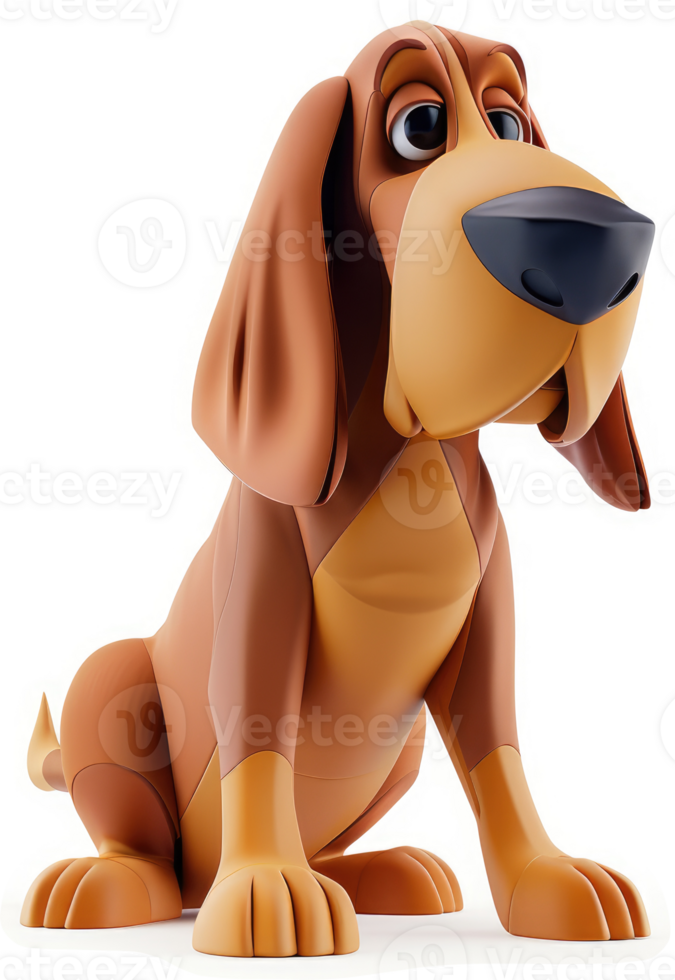 Animated hound dog character, seated and looking upward. png