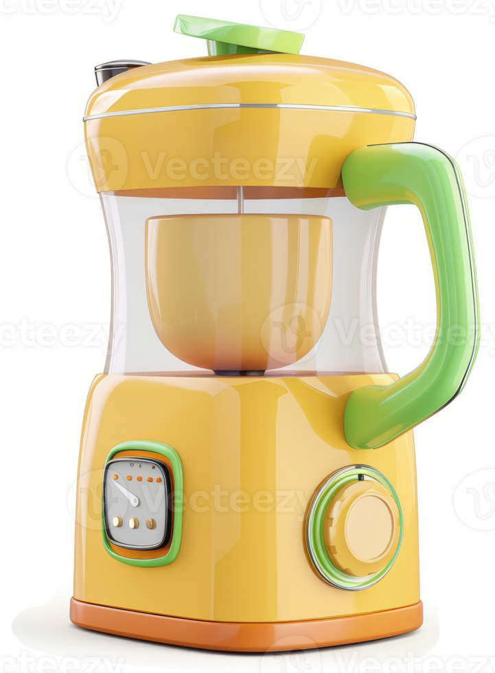 Vibrant yellow blender with modern design elements. png
