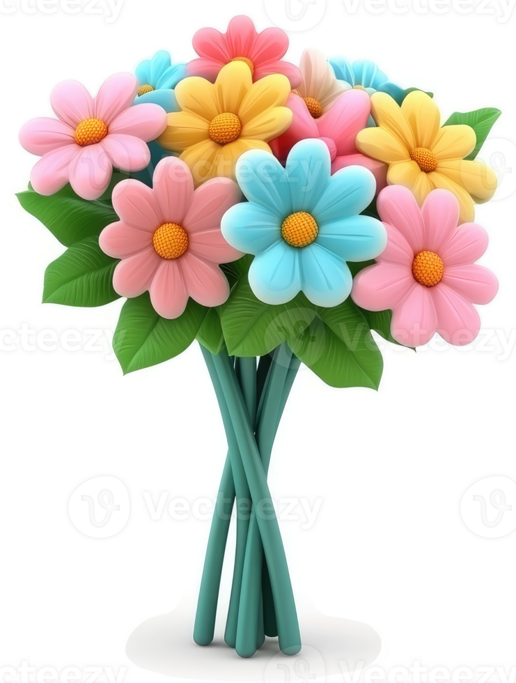 Vibrant bouquet of colorful cartoon flowers png