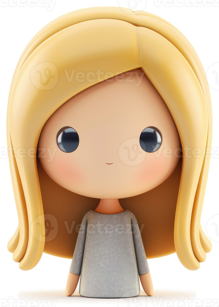 Cute, stylized digital illustration of a young girl. png