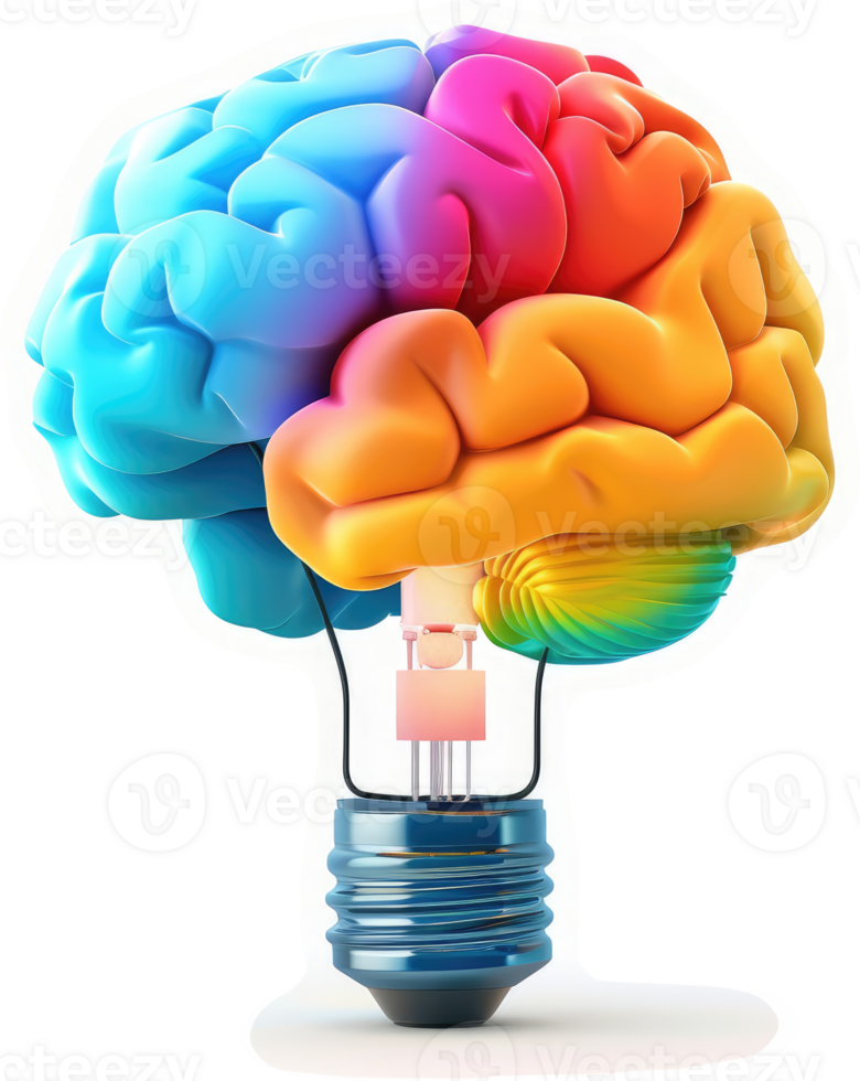 Colorful brain as an idea lightbulb. png