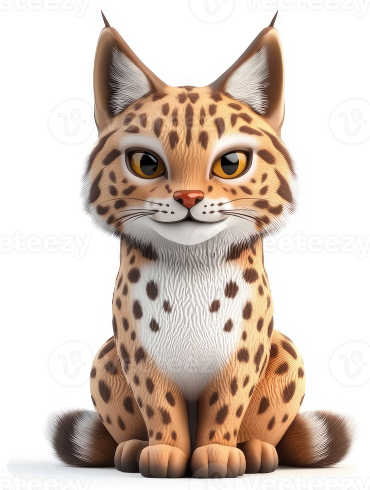 Adorable cartoon lynx sits in a welcoming pose. png
