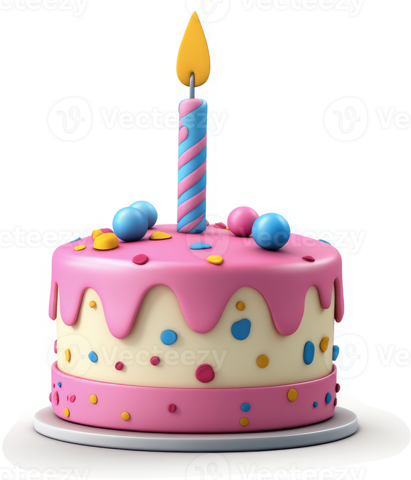 Colorful birthday cake with a single candle png
