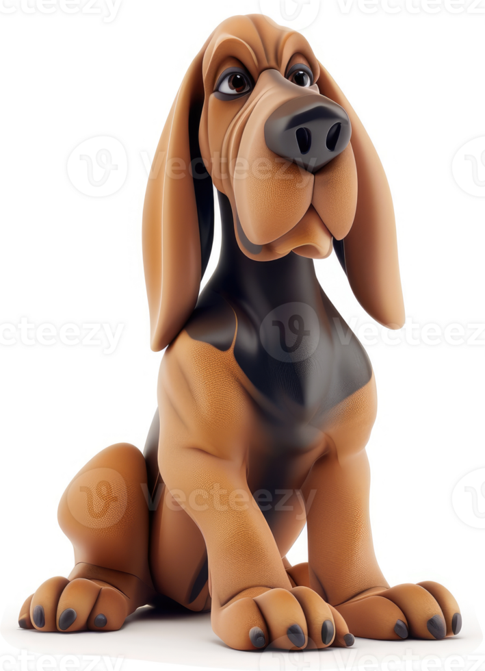 Cartoon bloodhound figure, attentive and seated. png