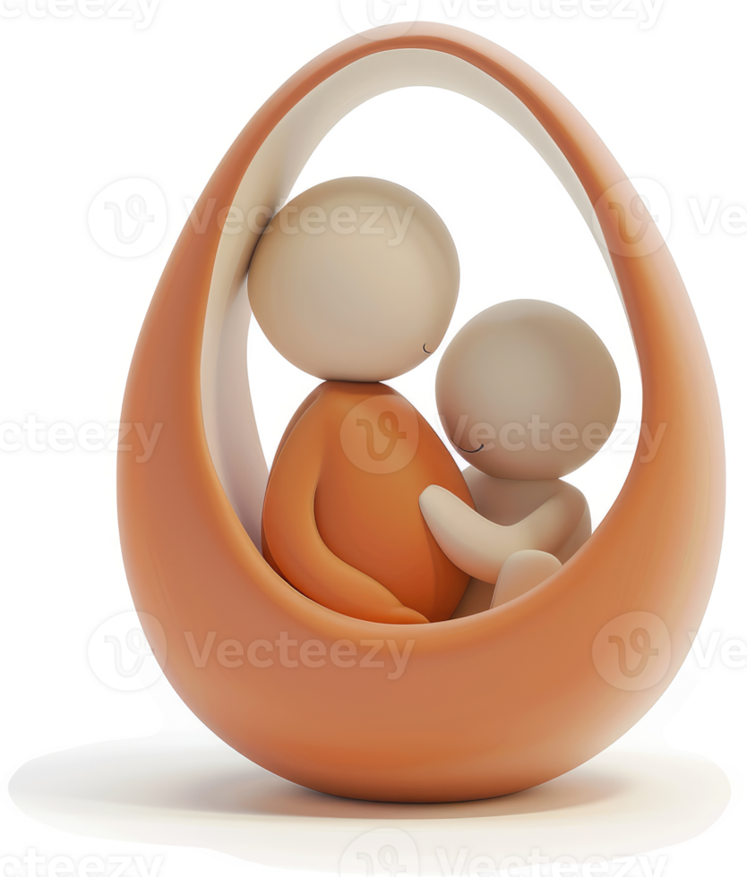 Two figures nestled within an egg-shaped form, evoking a sense of comfort. png
