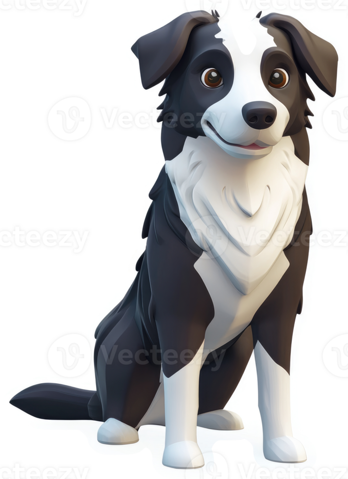 Smiling black and white border collie cartoon character. png