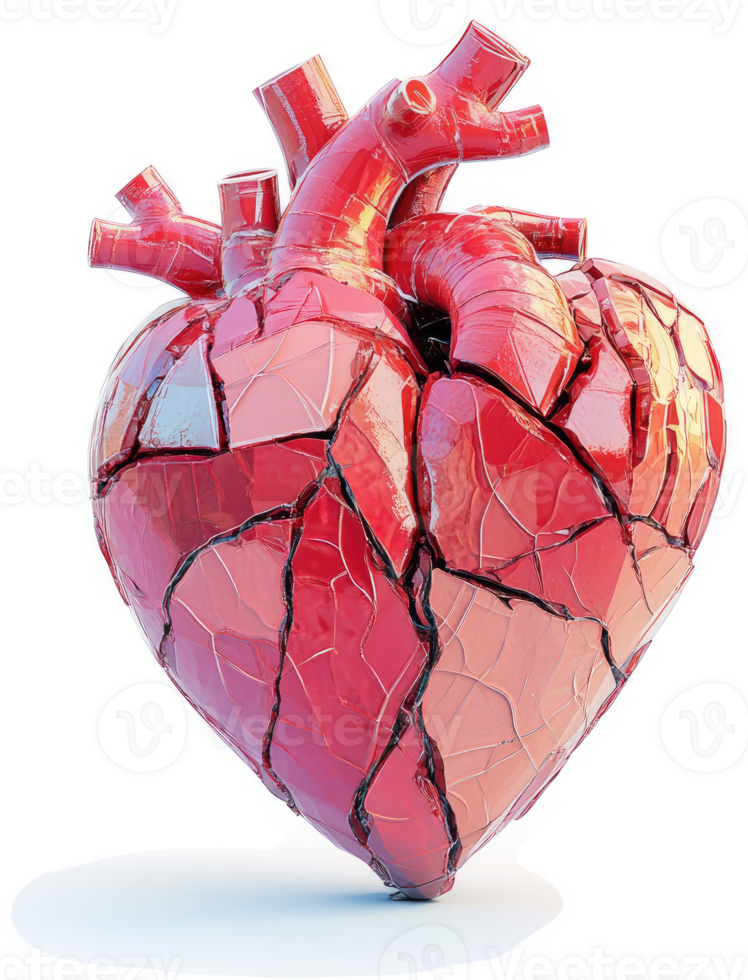 A fractured heart, symbolizing emotional trauma. png