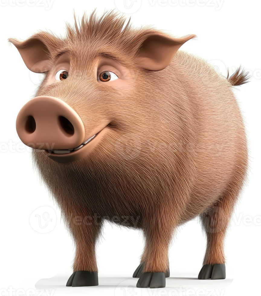 Animated cartoon pig with friendly expression. png