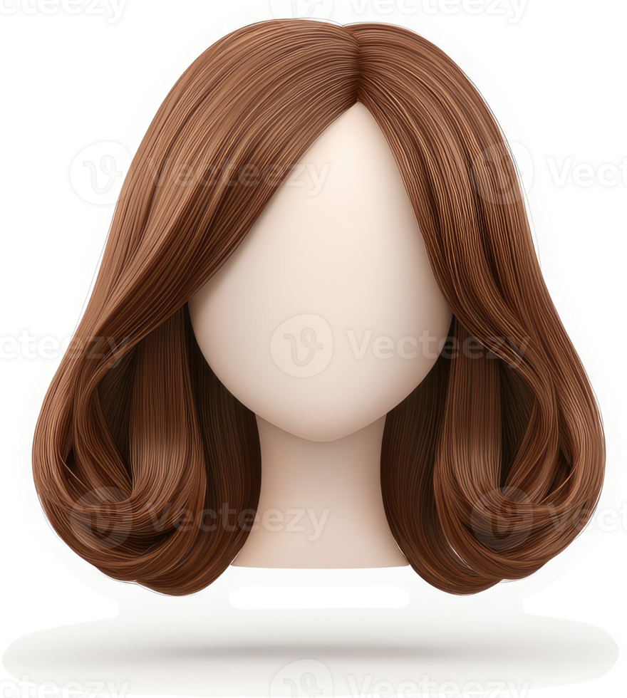 Brown wavy bob hairstyle on a mannequin head. png
