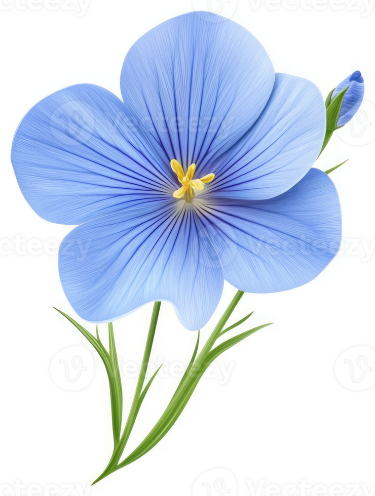 Vibrant light blue flax flower with delicate lines. png