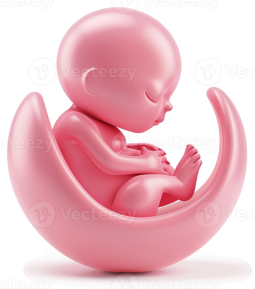 Pink fetus nestled within a crescent-shaped womb. png
