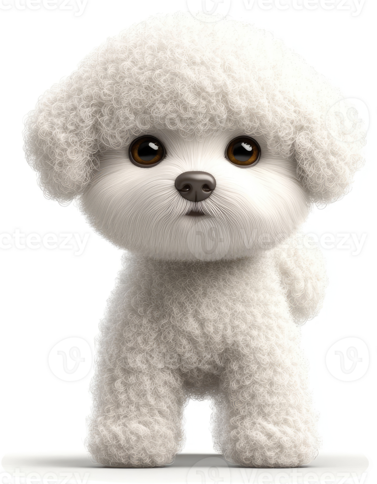 Fluffy white poodle puppy with expressive eyes. png