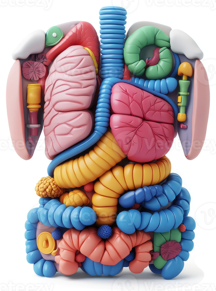 Colorful anatomical representation of the human torso's internal organs. png