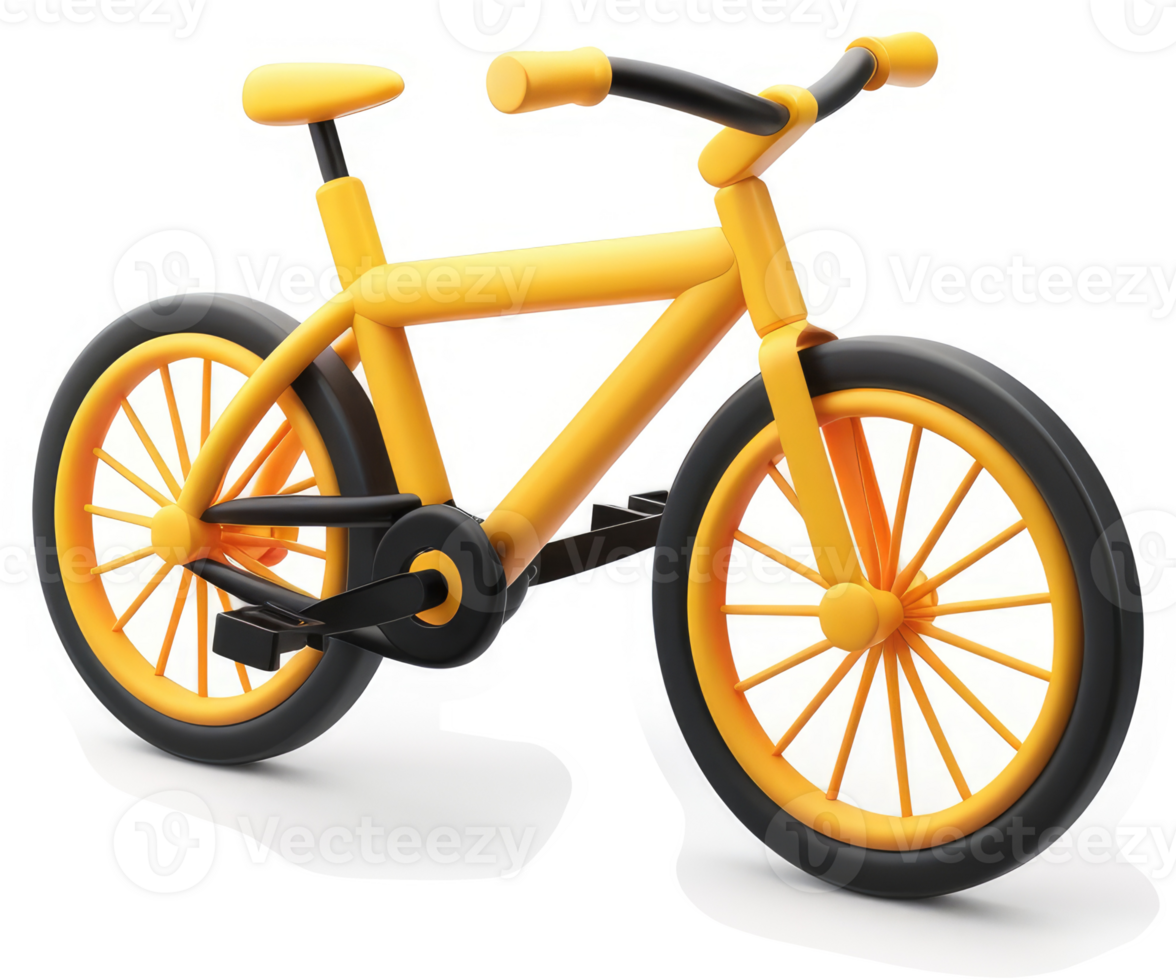 Vivid yellow bicycle with black details presented in a 3D style. png
