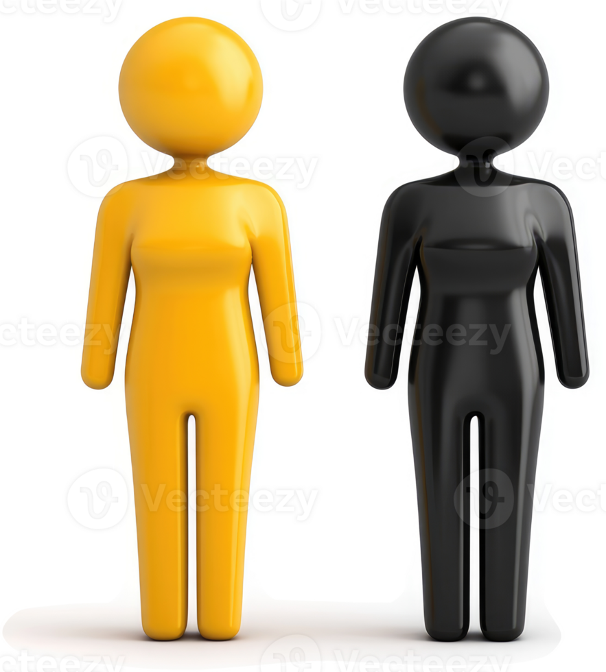Two stylized figures, contrasting in color, represent equality. png