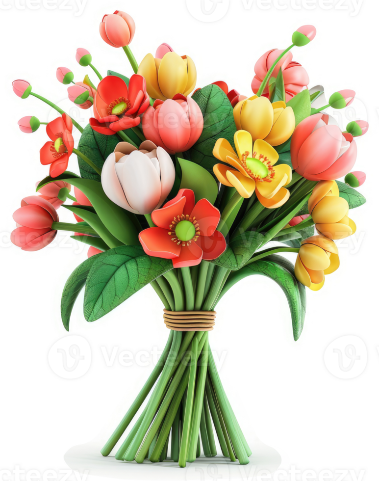 Vibrant bouquet of tulips and poppies. png