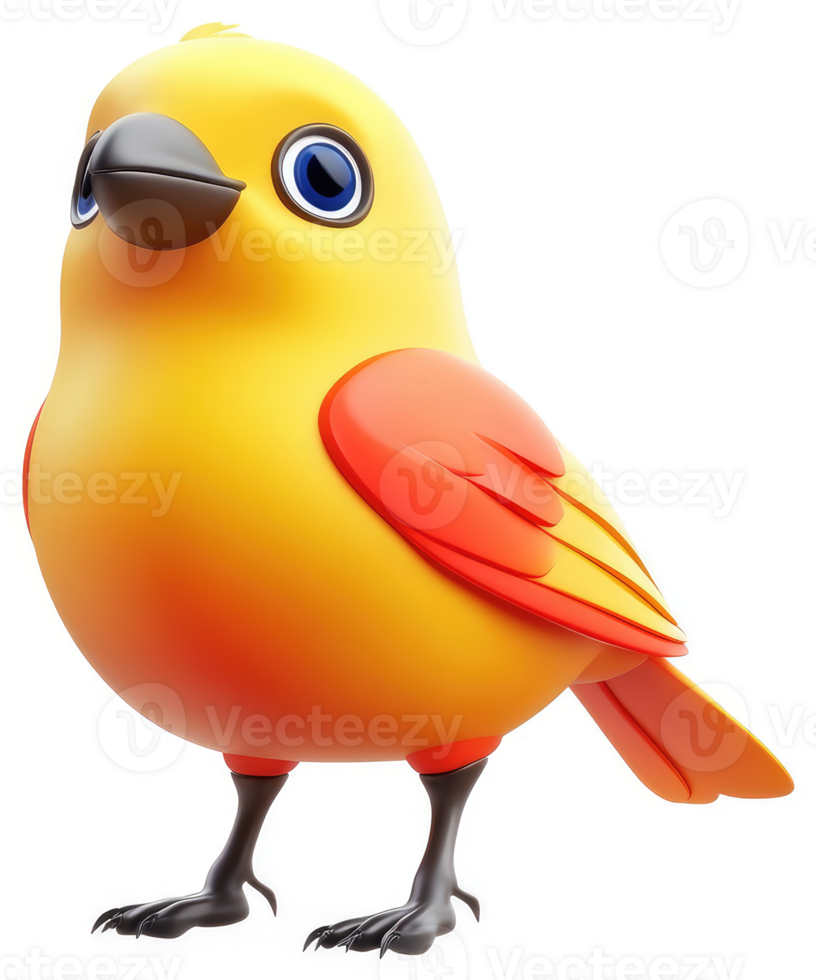 Cheerful, cartoonish yellow bird with orange accents. png