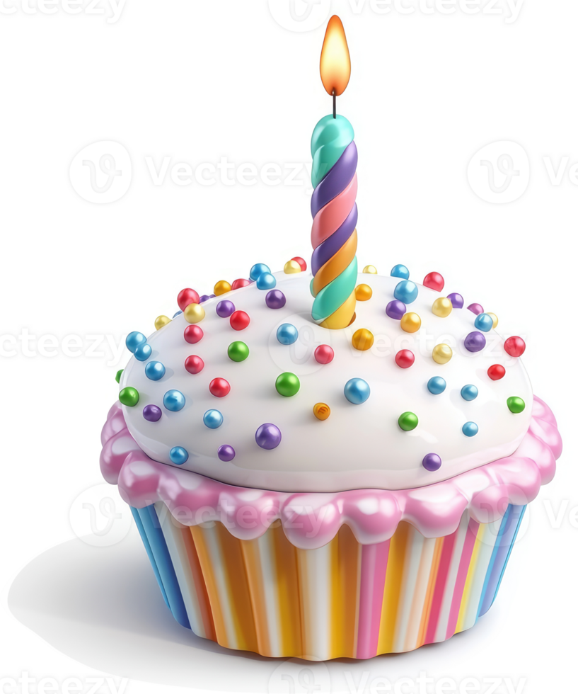 Vibrant cupcake with colorful frosting and sprinkles, perfect for a celebration. png