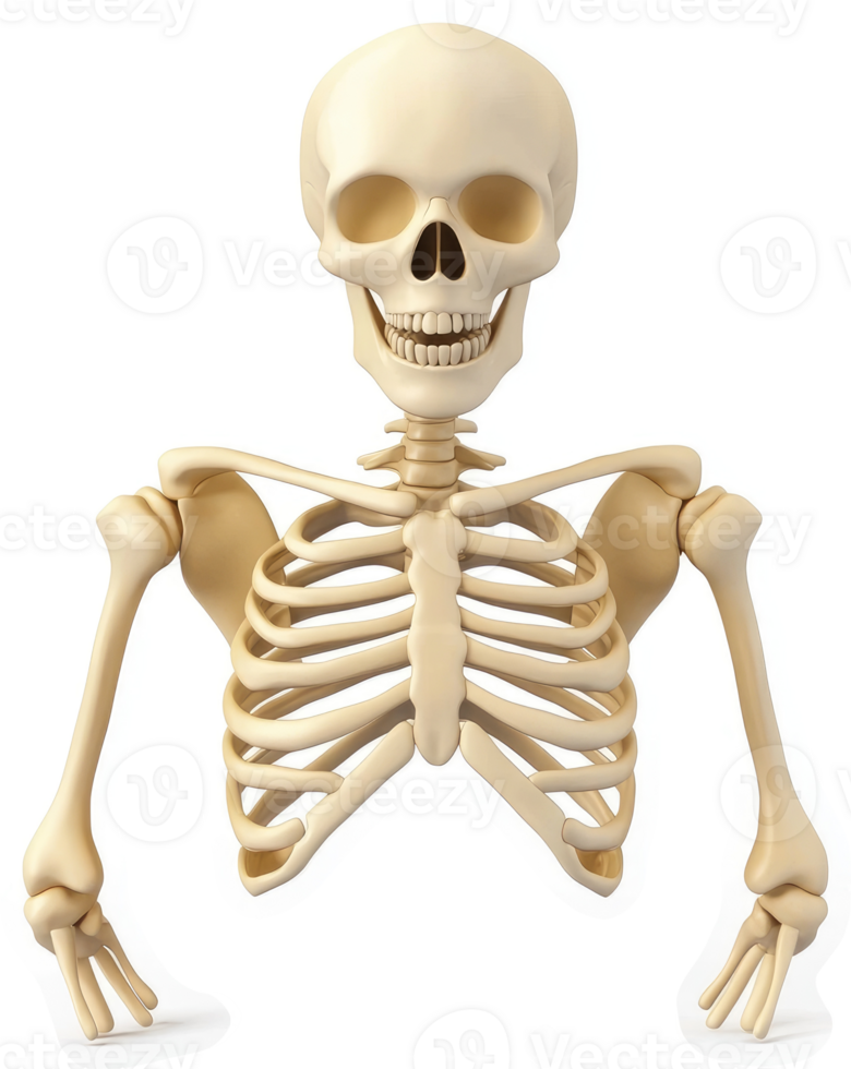 Human skeletal structure, upper torso and arms, displayed. png