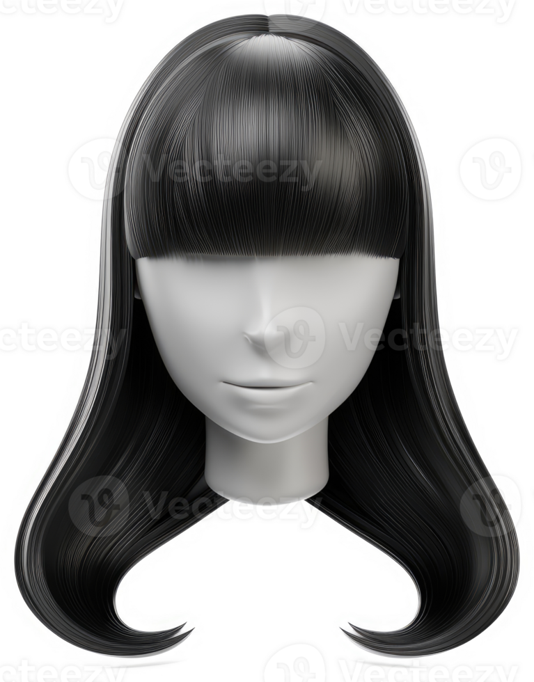 Stylish, dark bob wig on a mannequin head. png