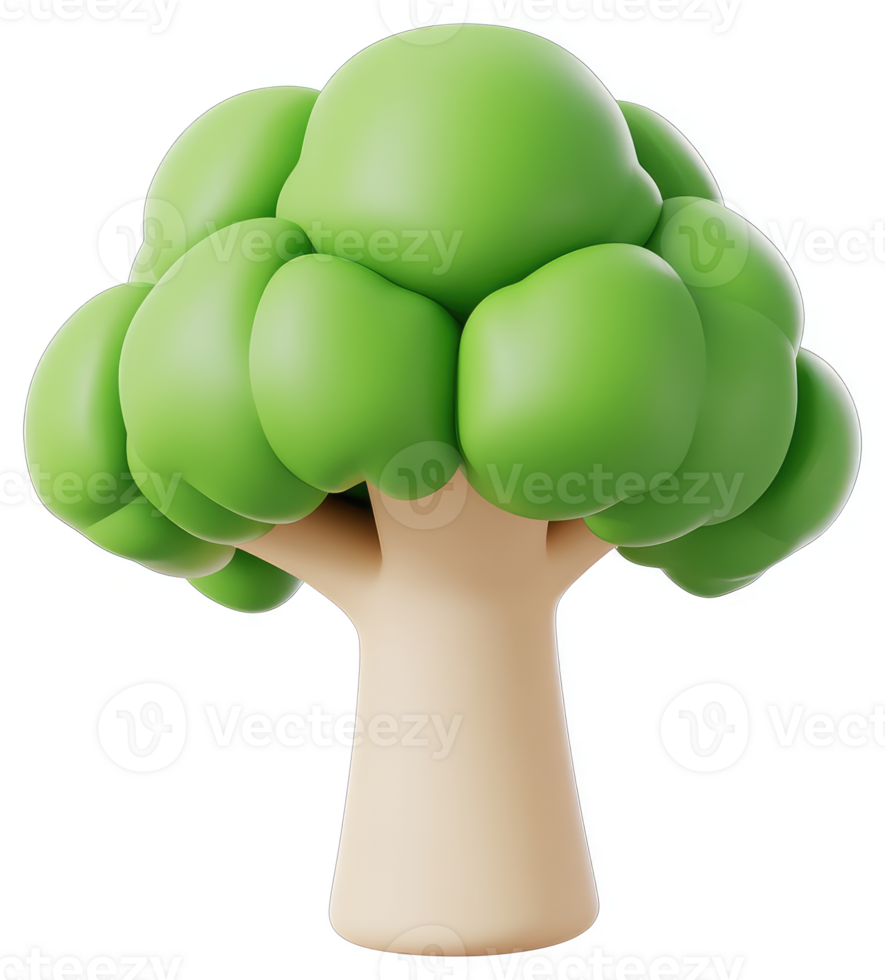 Vibrant, cartoon-style representation of a broccoli tree. png
