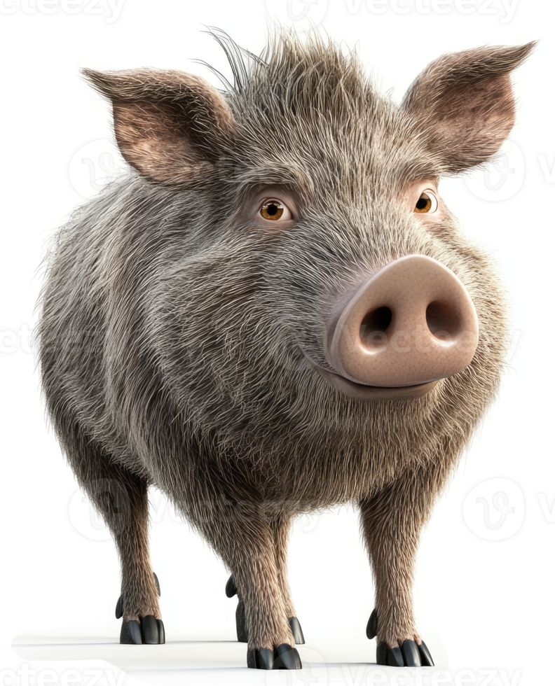 Smiling wild boar presented in a cartoon style. png