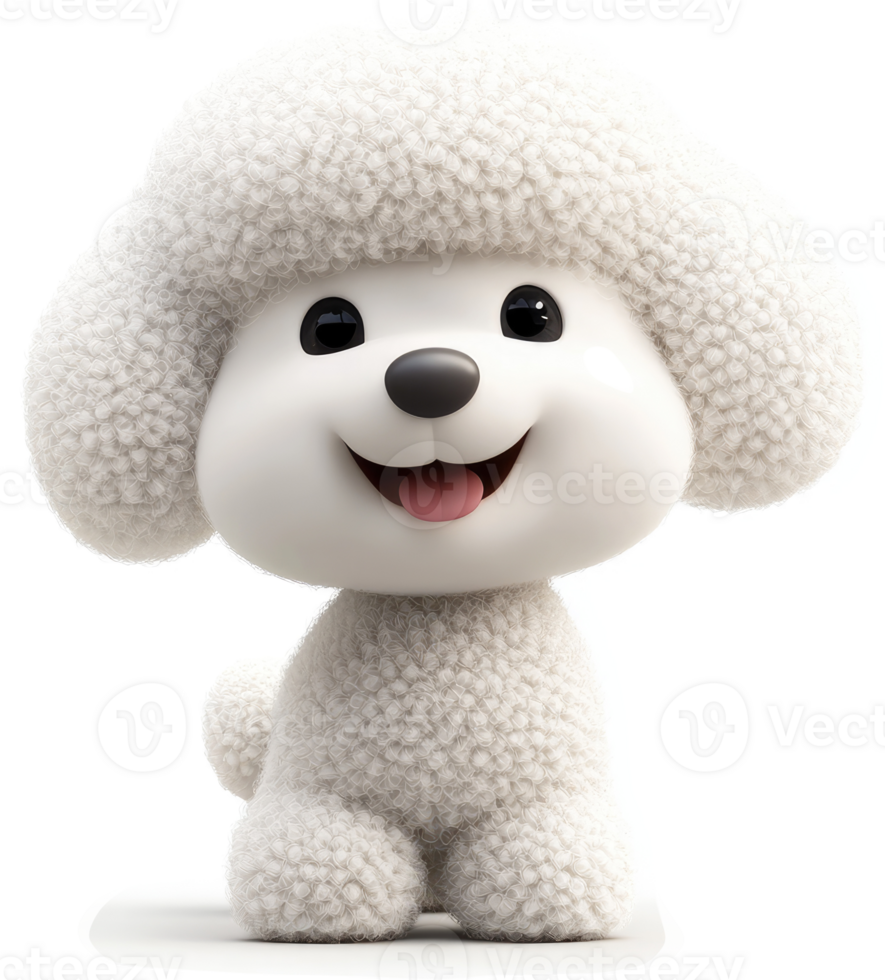 Fluffy white poodle digital character. png