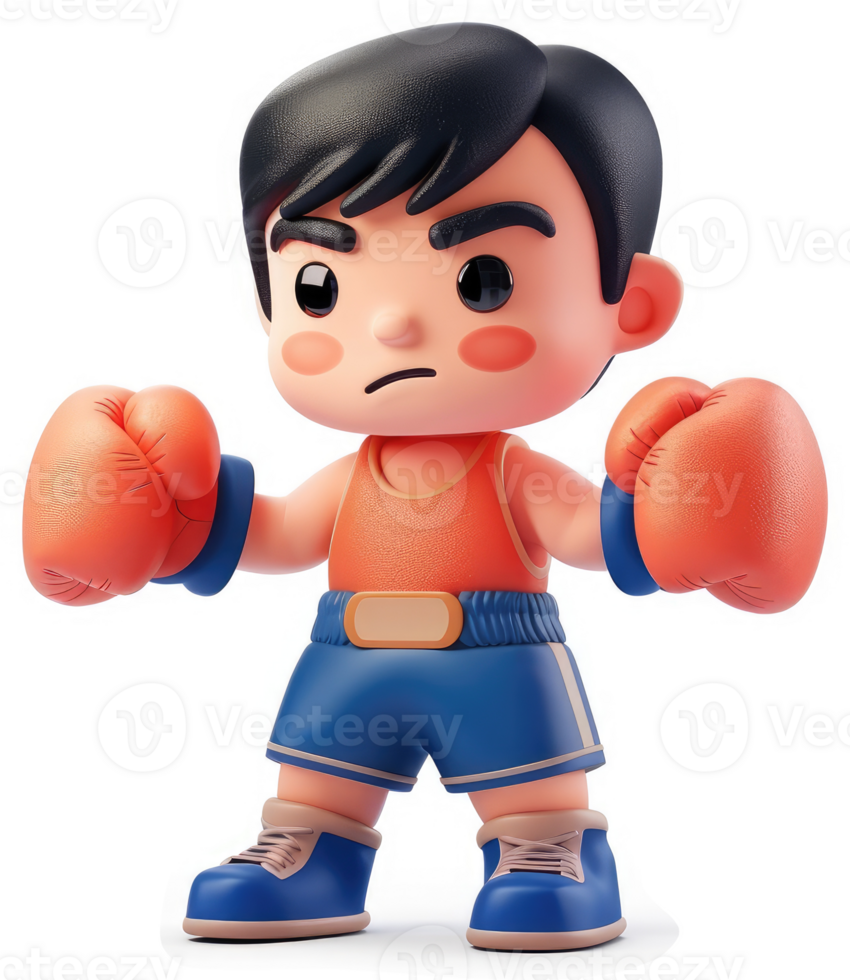 Cartoon boxer character in fighting stance png