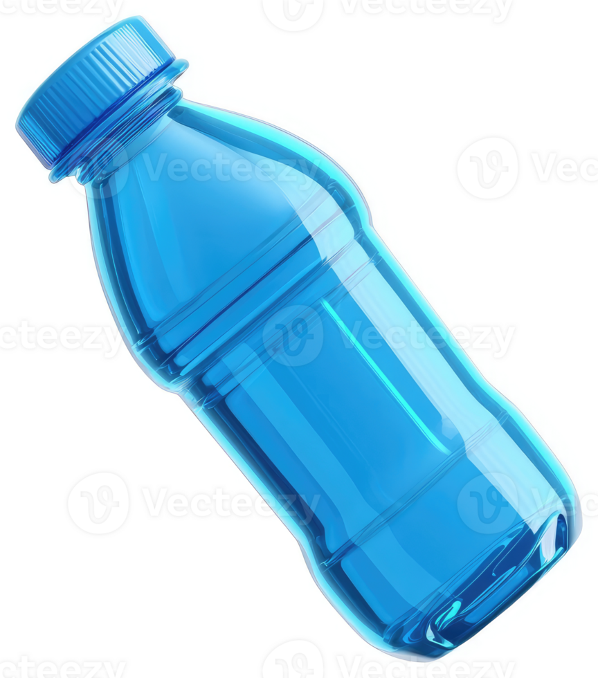 A vibrant blue plastic water bottle with a screw-on cap. png