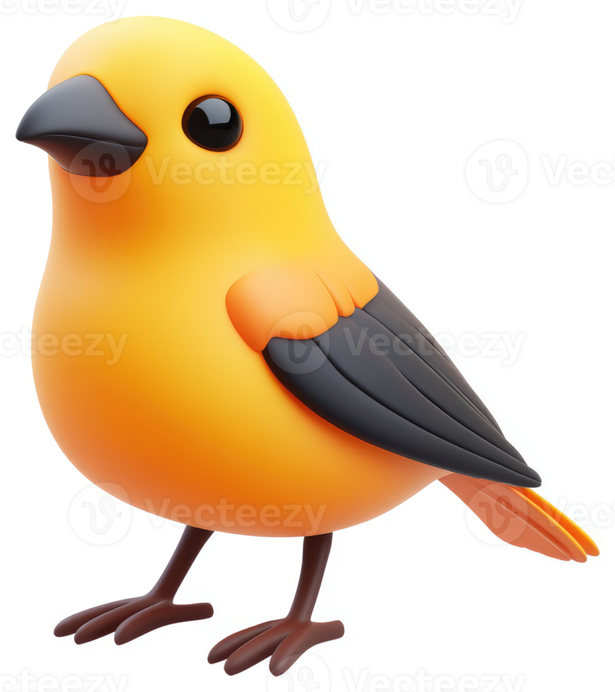 Rendered illustration of a cheerful, yellow bird. png