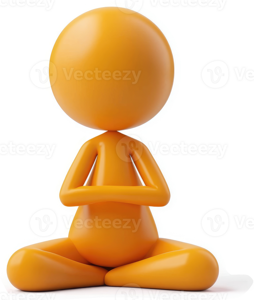 Orange cartoon figure seated in a meditative pose. png