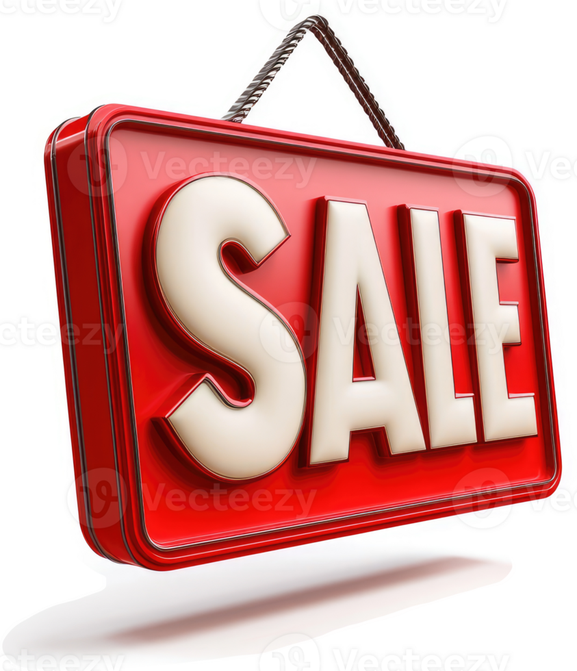 Red sale sign hangs prominently. png