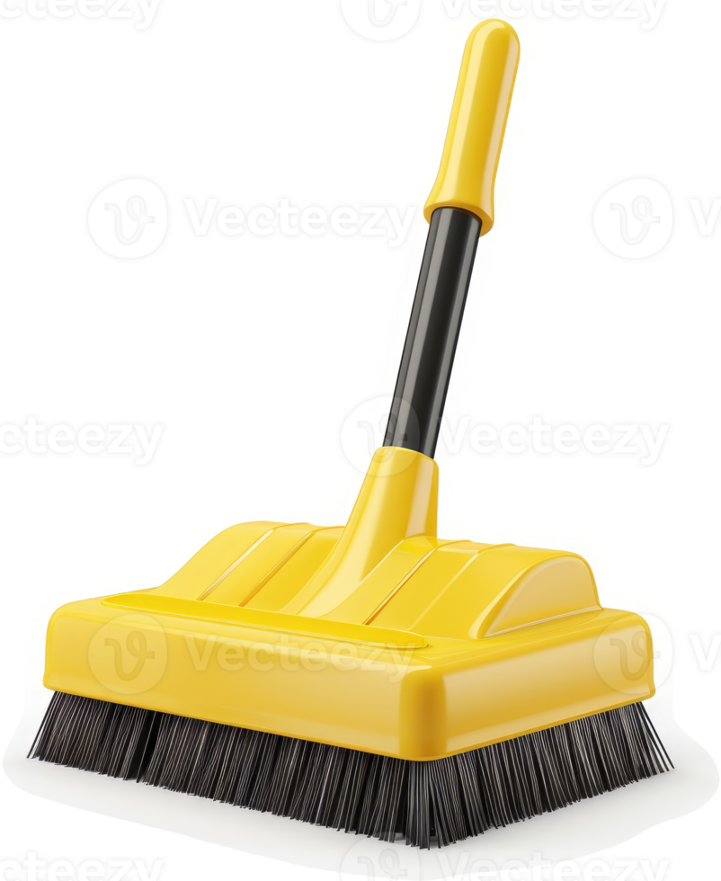 Bright yellow floor brush with a black handle. png