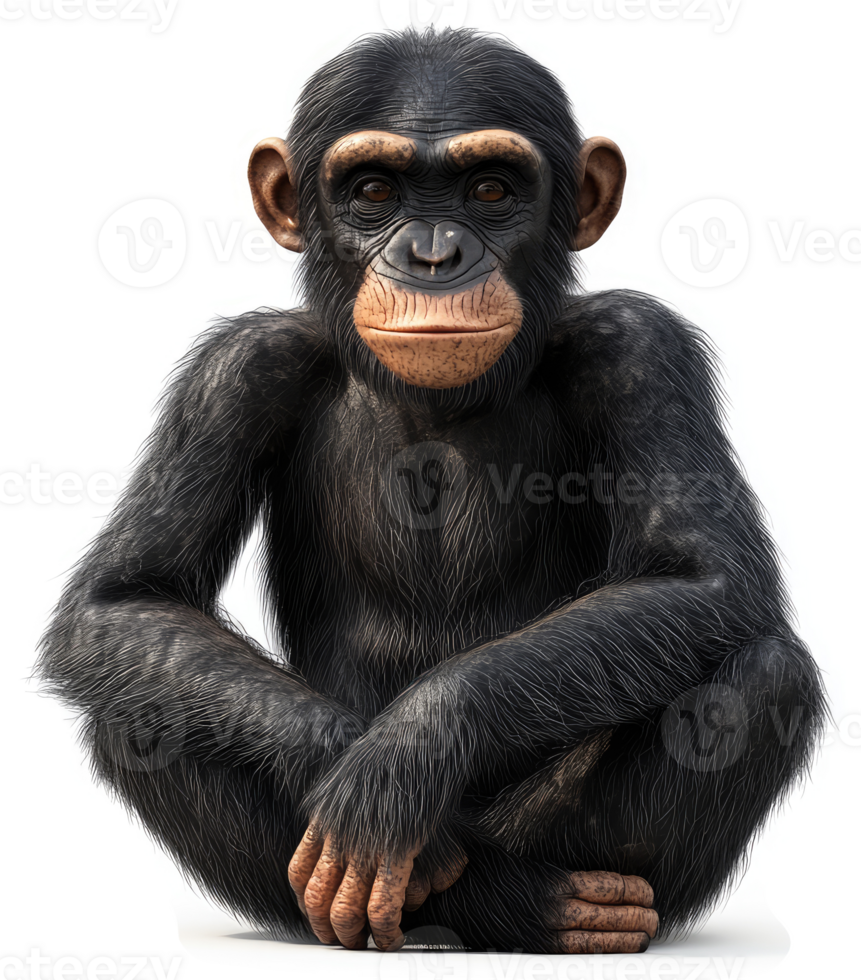 Chimpanzee in a seated posture, facing forward. png