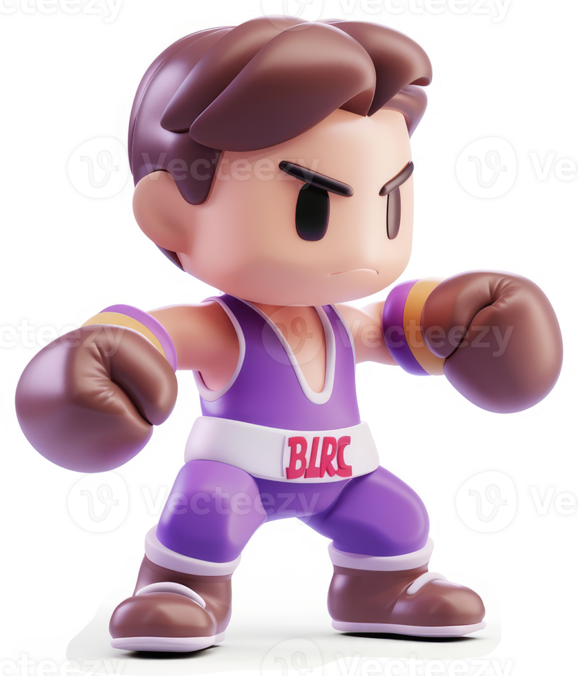 3D rendering of a pixelated boxer character. png