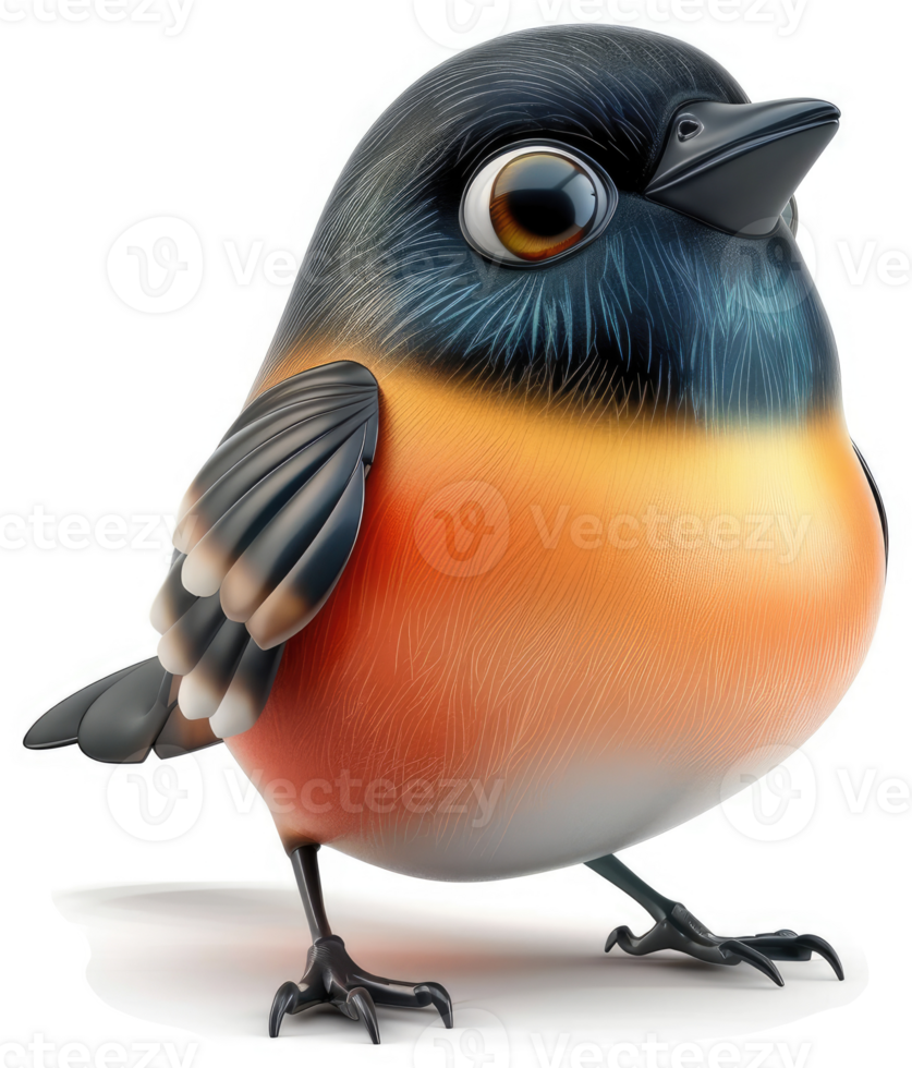 Cartoonish depiction of a plump, colorful songbird. png
