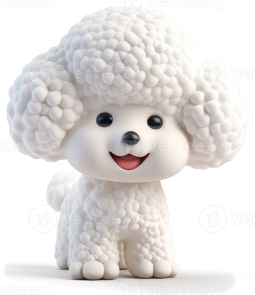 Fluffy white poodle figurine with a cheerful expression. png