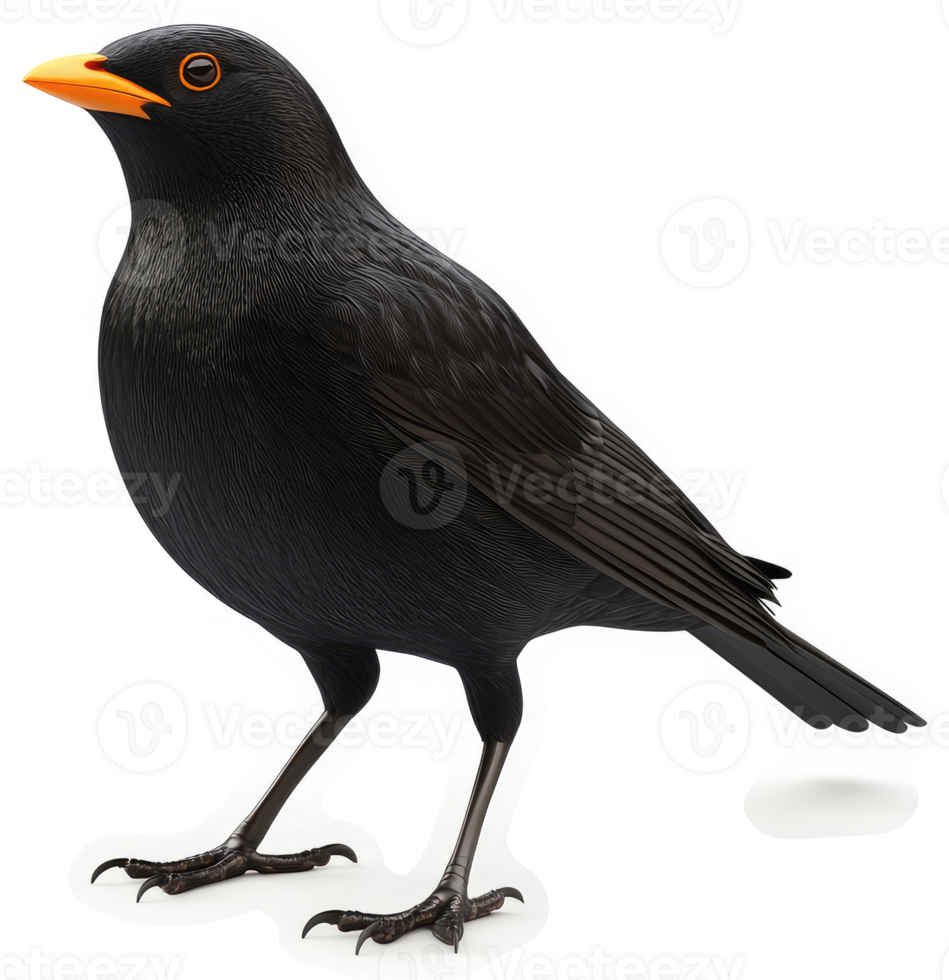 Profile view of a glossy black bird with orange beak. png