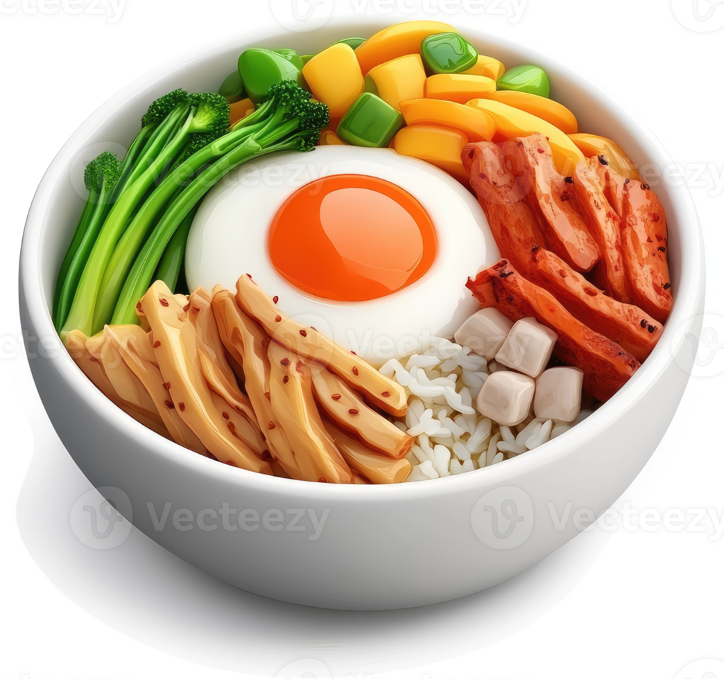 Colorful, healthy bowl of rice, vegetables, and protein. png