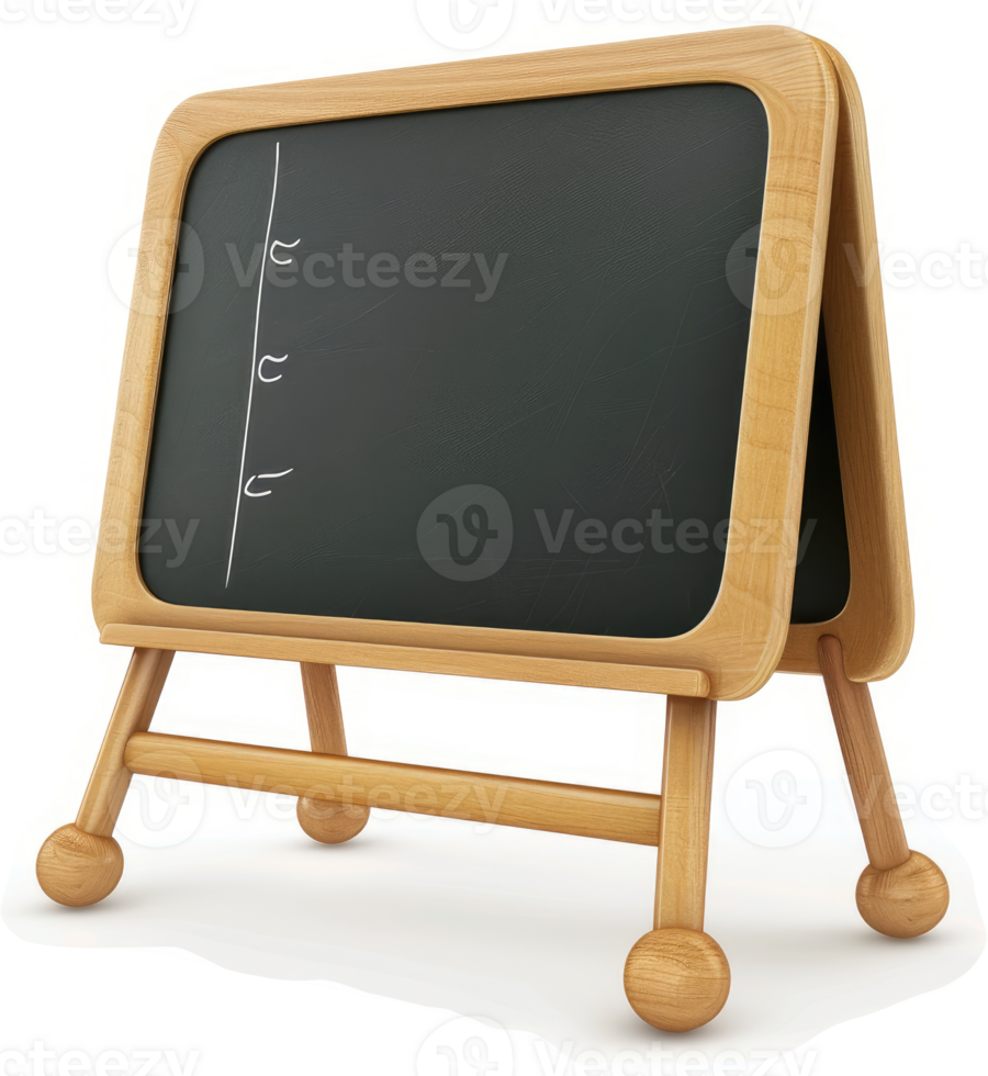 Wooden easel-supported chalkboard with simple markings. png