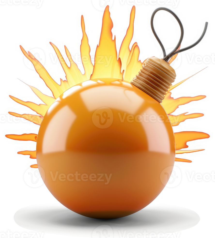 Exploding orange bomb with fiery burst. png