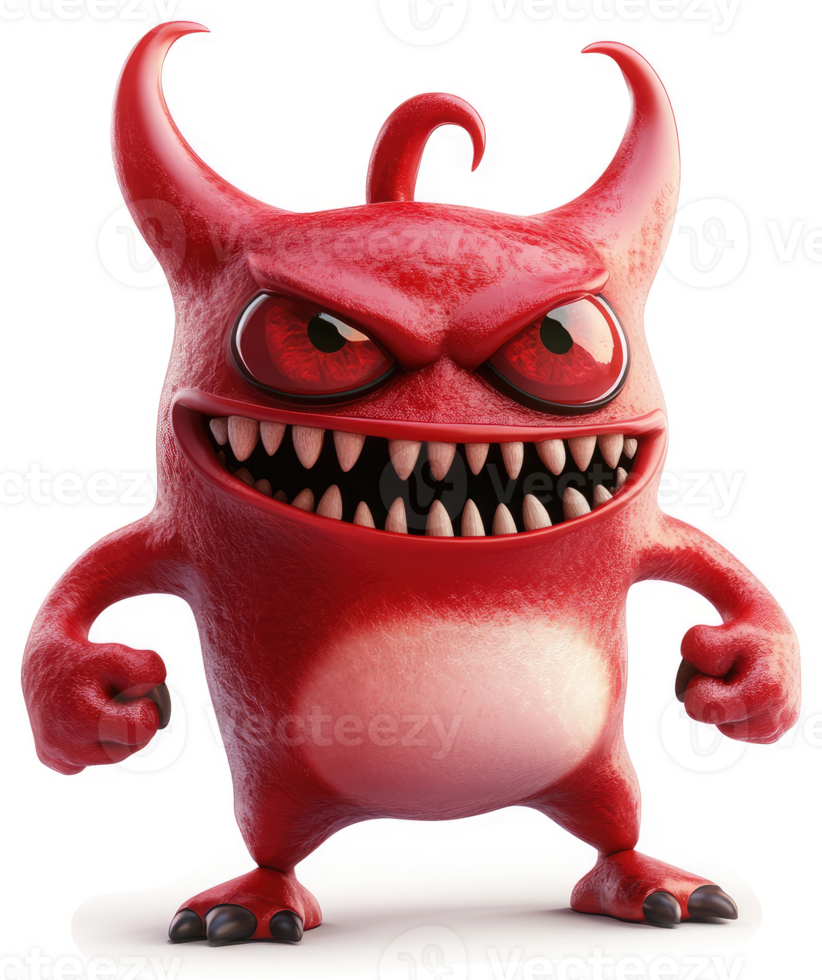 Ferocious red cartoon creature with menacing expression. png