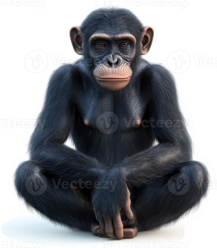 Chimpanzee in a seated pose, facing forward. png