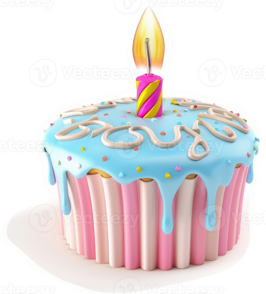 Colorful birthday cupcake with a lit candle. png