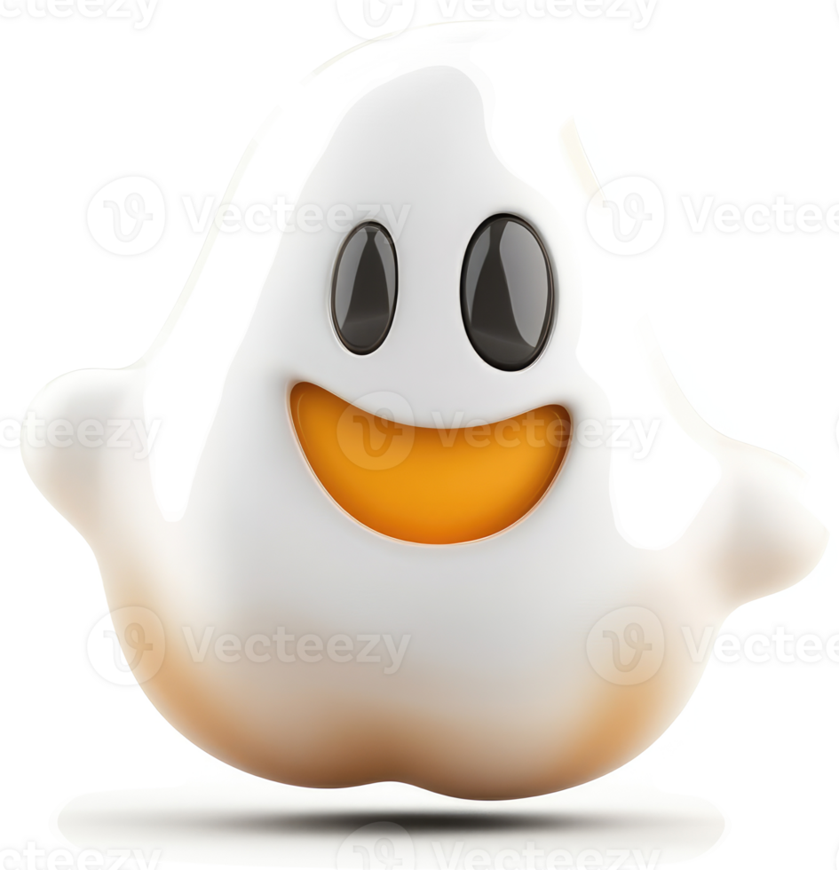 Smiling ghost emoticon, digitally rendered. png