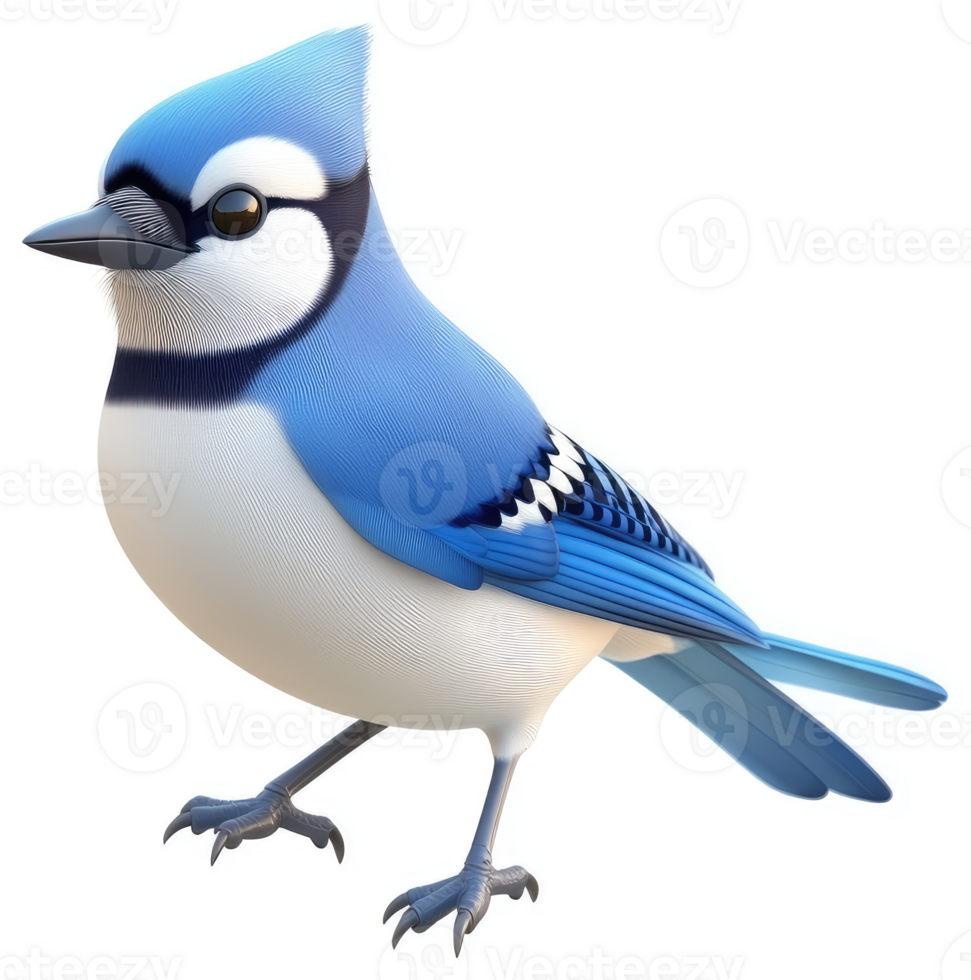Colorful blue jay portrait against a white background. png