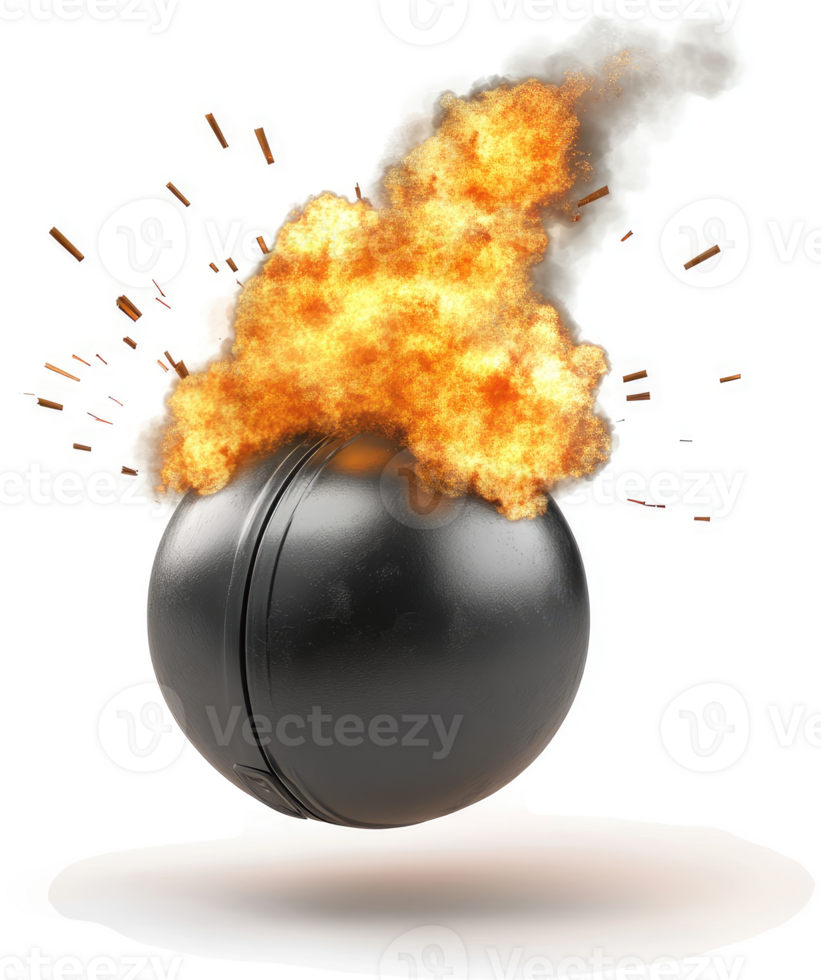 Explosive black sphere erupts in a fiery explosion. png