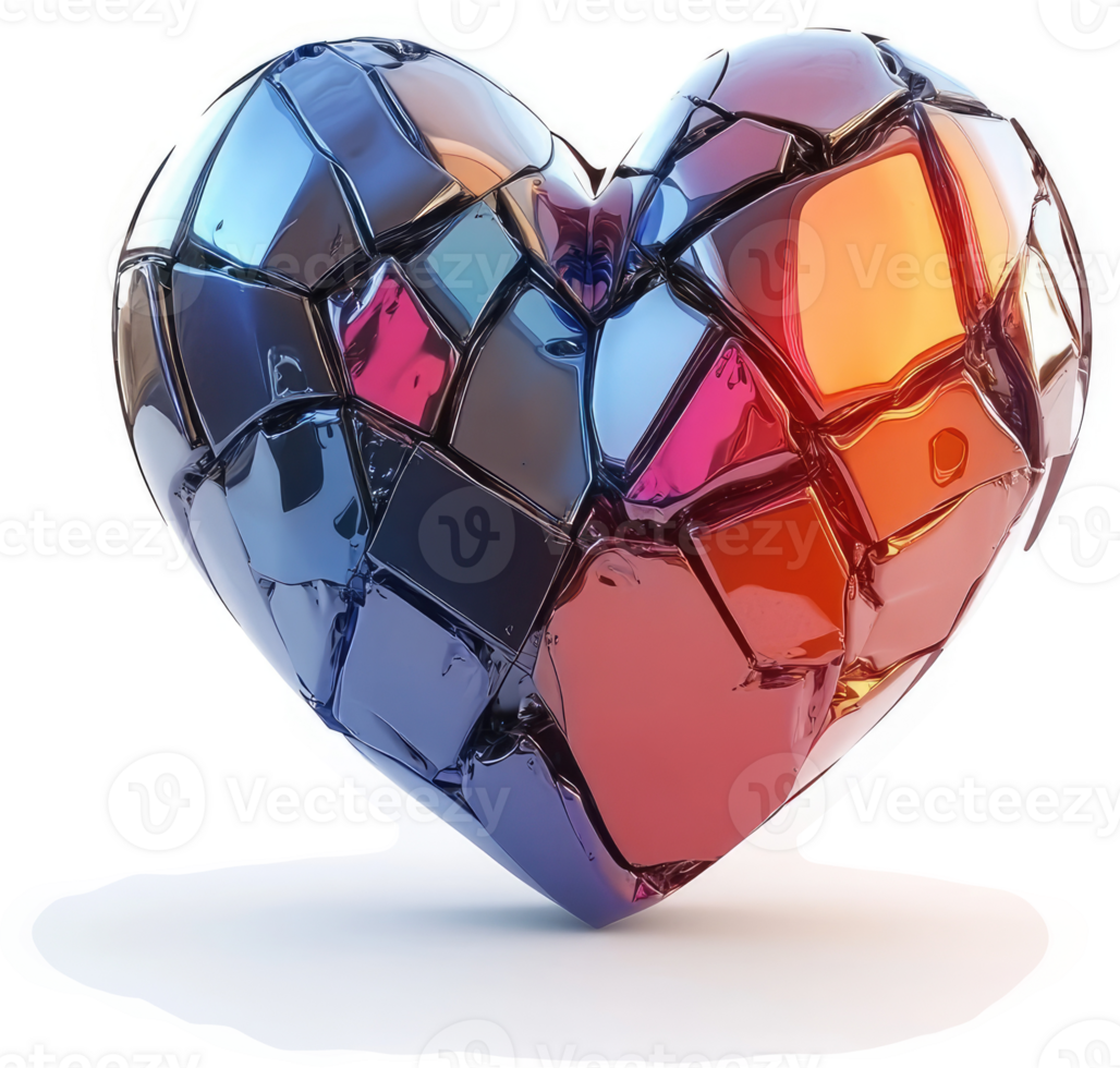 A shattered heart, composed of vibrant, fractured pieces. png