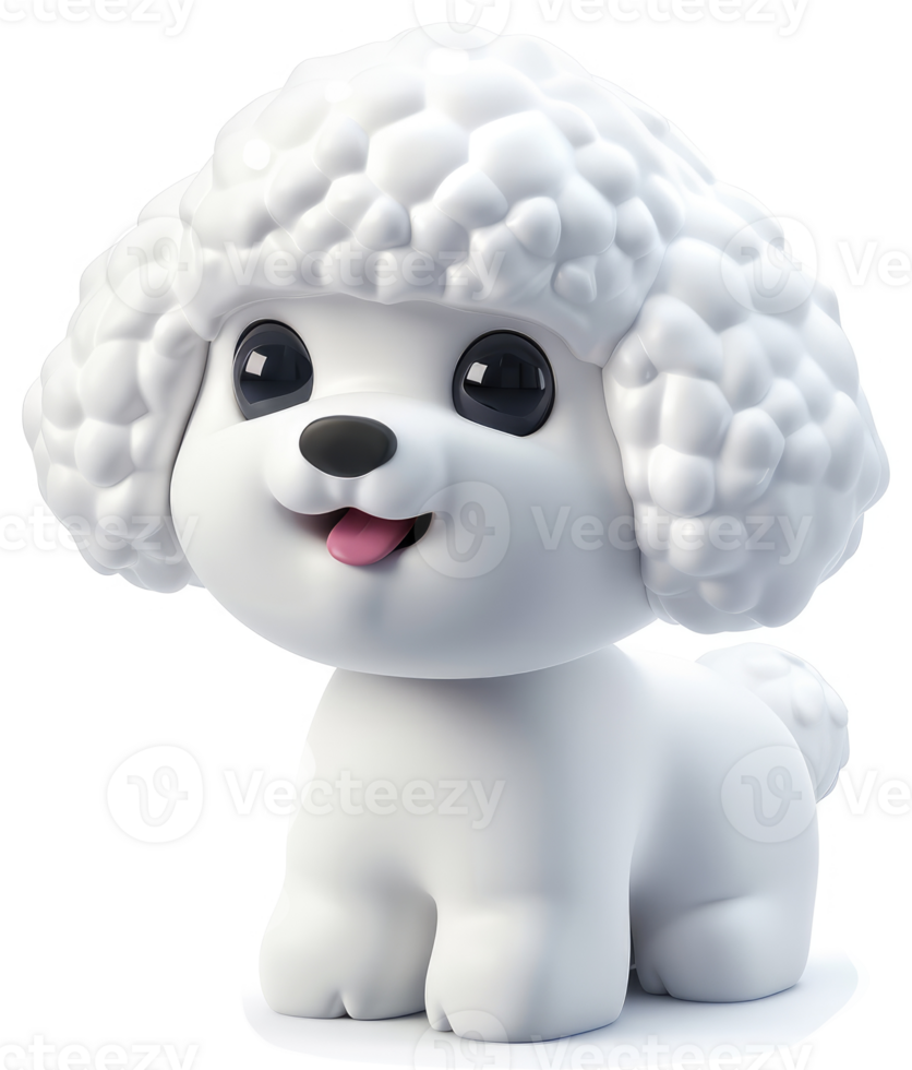 Fluffy white poodle figurine, charmingly depicted. png