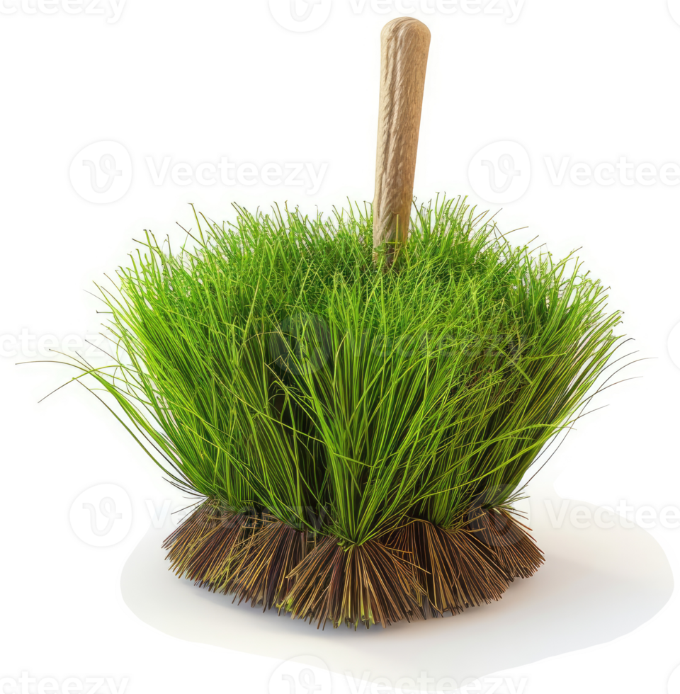 Grass-covered brush with a wooden handle. png